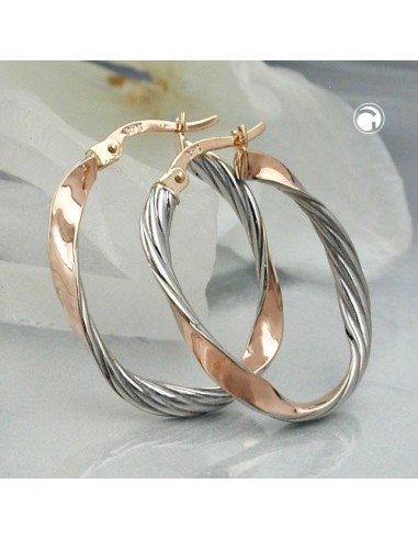 hoop earrings 26x21mm oval bicolor twisted rhodium plated 9k rose gold