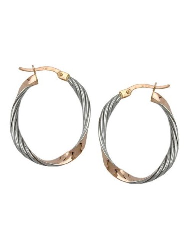 hoop earrings 26x21mm oval bicolor twisted rhodium plated 9k rose gold