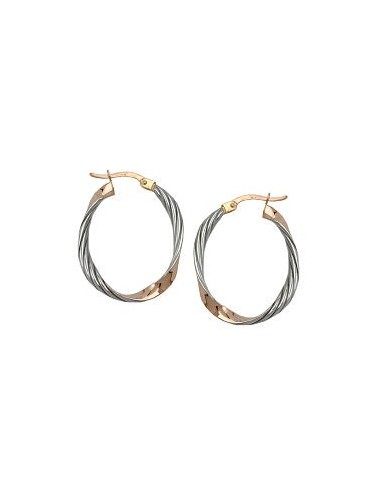 hoop earrings 26x21mm oval bicolor twisted rhodium plated 9k rose gold