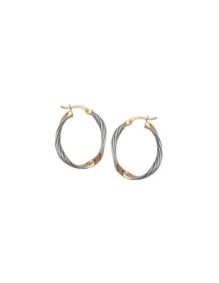 hoop earrings 26x21mm oval bicolor twisted rhodium plated 9k rose gold