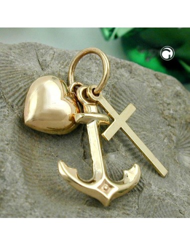 pendant 15mm faith hope and charity 9k gold