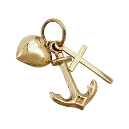 pendant 15mm faith hope and charity 9k gold