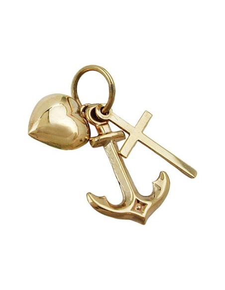 pendant 15mm faith hope and charity 9k gold