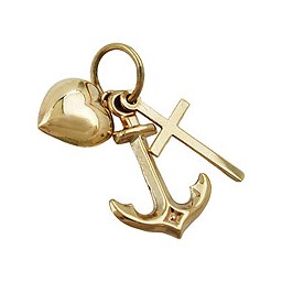 pendant 15mm faith hope and charity 9k gold