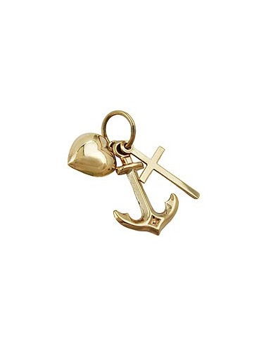 pendant 15mm faith hope and charity 9k gold