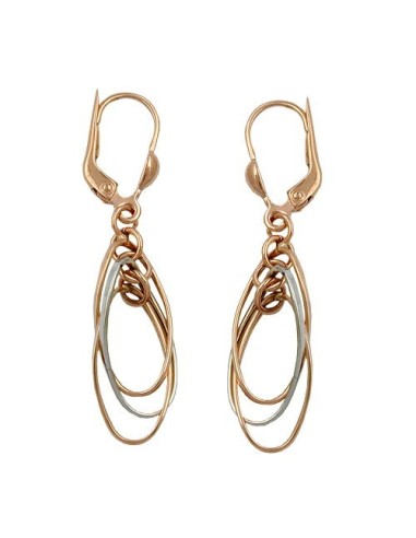 leverback earrings 43x8mm 3 ovals hanging bicolor white gold 9k rose gold