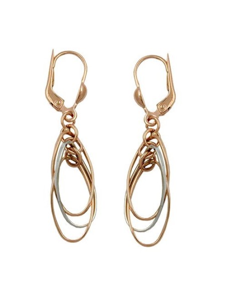 leverback earrings 43x8mm 3 ovals hanging bicolor white gold 9k rose gold