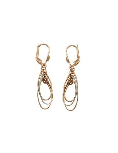 leverback earrings 43x8mm 3 ovals hanging bicolor white gold 9k rose gold