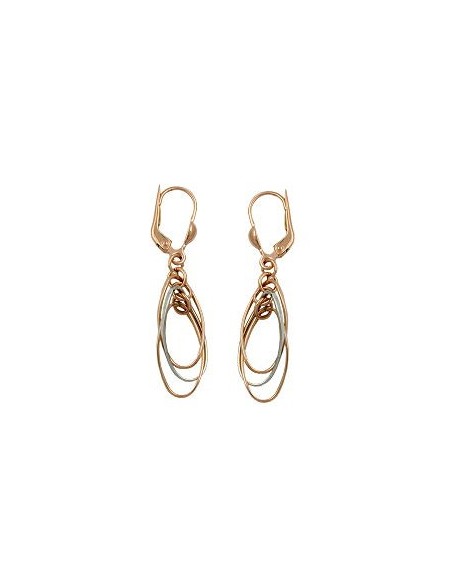 leverback earrings 43x8mm 3 ovals hanging bicolor white gold 9k rose gold