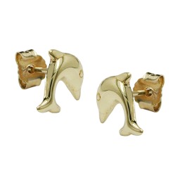 stud earrings 8x7mm jumping dolphin shiny 9k gold