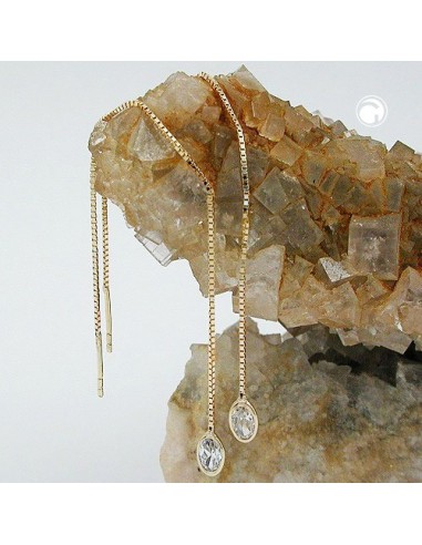 thread earrings pull through earring 93x3mm box chain with cubic zirconia 9kt gold