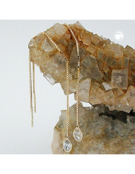 thread earrings pull through earring 93x3mm box chain with cubic zirconia 9kt gold