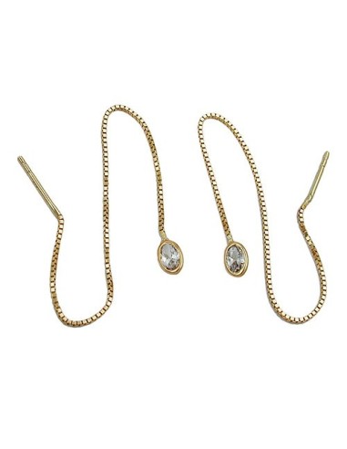 thread earrings pull through earring 93x3mm box chain with cubic zirconia 9kt gold