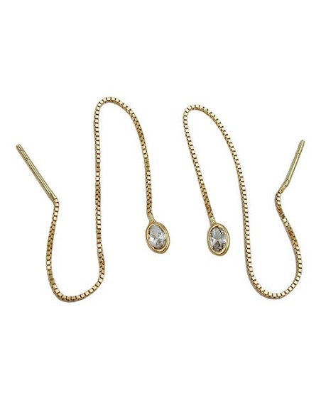 thread earrings pull through earring 93x3mm box chain with cubic zirconia 9kt gold
