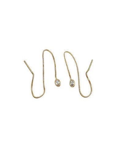 thread earrings pull through earring 93x3mm box chain with cubic zirconia 9kt gold