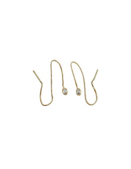 thread earrings pull through earring 93x3mm box chain with cubic zirconia 9kt gold