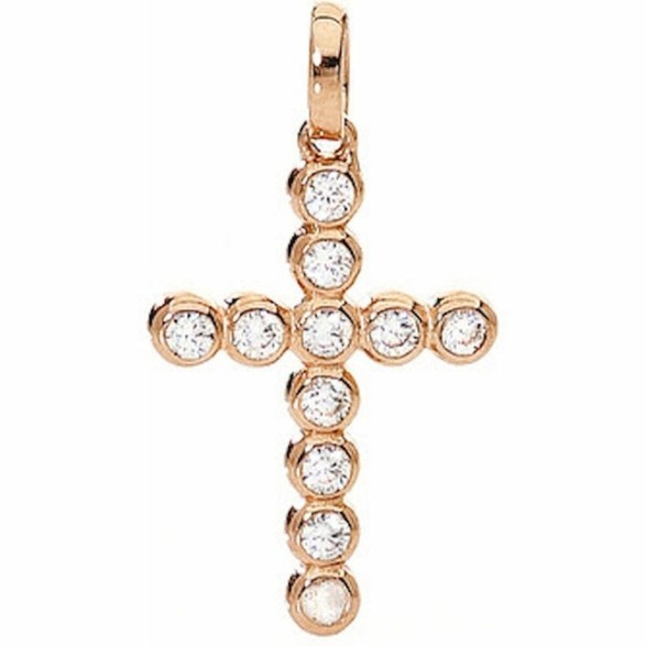 Damhalsband Amen CROCE PICCOLA ARGENTO IP ORO ROSA E ZIRCONI