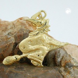 pendant 15x16mm witch matte shiny 9k gold