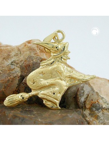 pendant 15x16mm witch matte shiny 9k gold