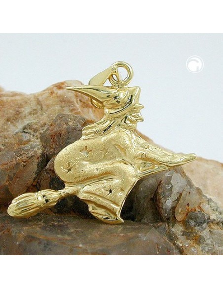 pendant 15x16mm witch matte shiny 9k gold