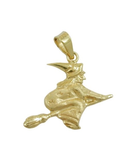 pendant 15x16mm witch matte shiny 9k gold