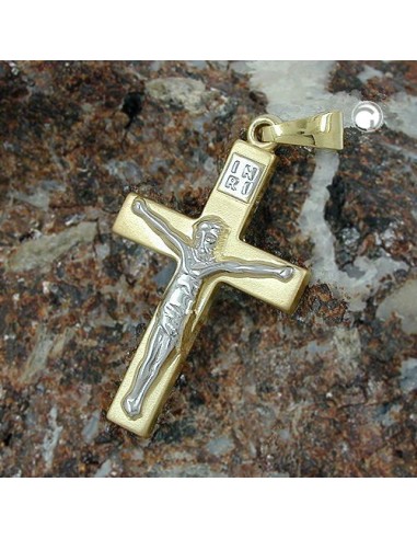 pendant 27x16mm cross with jesus bicolor shiny 9k gold