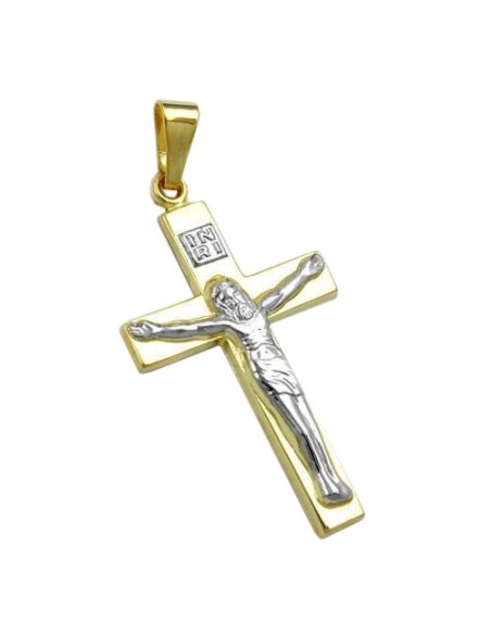pendant 27x16mm cross with jesus bicolor shiny 9k gold