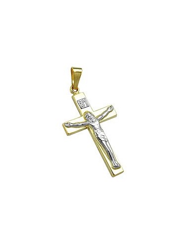 pendant 27x16mm cross with jesus bicolor shiny 9k gold