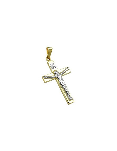 pendant 27x16mm cross with jesus bicolor shiny 9k gold