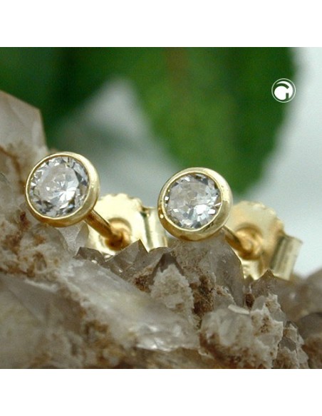 stud earring 3mm zirconia 9kt gold