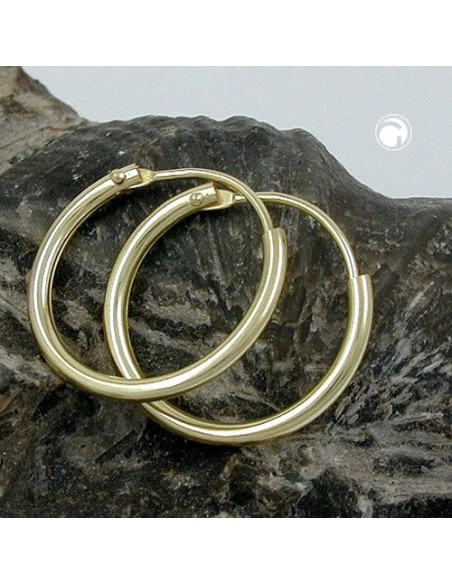 hoop earrings 15x1.1 mm wire plug-in closure shiny 9k gold