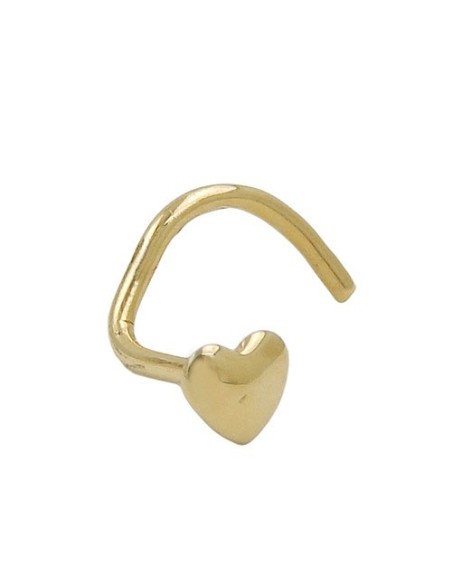 nose screw piercing 2.4mm spiral with small heart 18k gold