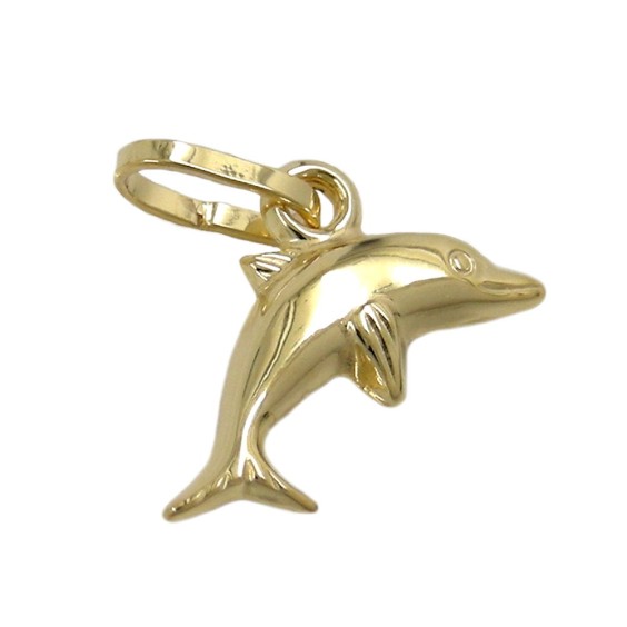 pendant 12x7mm small dolphin shiny 9k gold