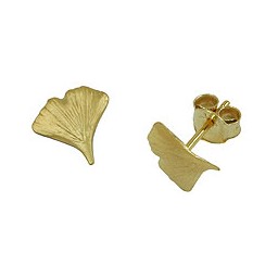 stud earring 9mm ginkgo leaf matte 9kt gold