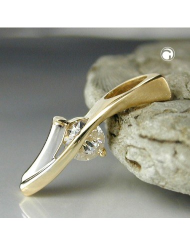 pendant 19x6mm bicolor rhodium plated with cubic zirconia 9k gold