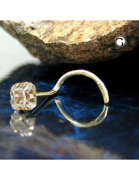 nose screw piercing 3mm cubic zirconia 14k gold