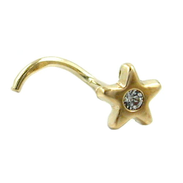 nose screw piercing 4mm star with white cubic zirconia 14k gold