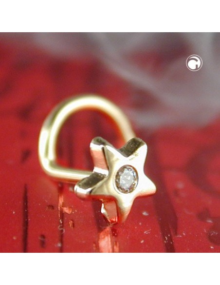 nose screw piercing 4mm star with white cubic zirconia 14k gold
