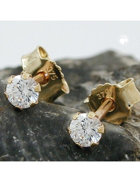 stud earrings 3mm zirconia 9k gold