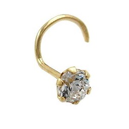 nose screw piercing 3mm white square cubic zirconia 18k gold