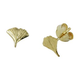stud earrings 7mm ginkgo leaf shiny 9k gold