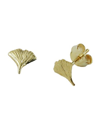 stud earrings 7mm ginkgo leaf shiny 9k gold
