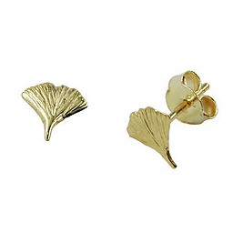 stud earrings 7mm ginkgo leaf shiny 9k gold