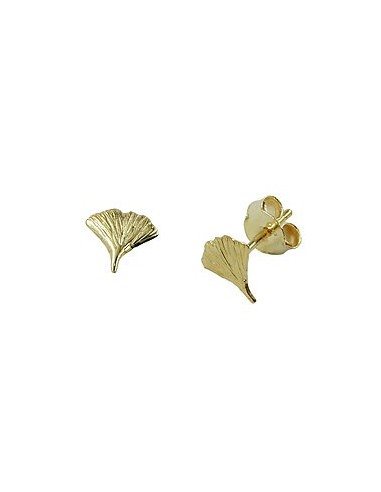 stud earrings 7mm ginkgo leaf shiny 9k gold
