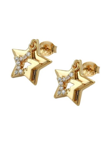 stud earrings two stars with zirconia 3 micron gold plating