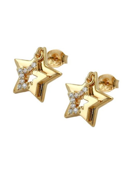 stud earrings two stars with zirconia 3 micron gold plating