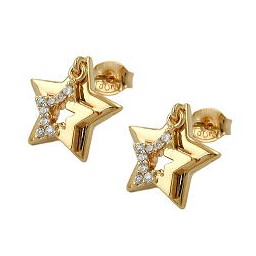 stud earrings two stars with zirconia 3 micron gold plating