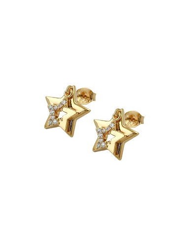 stud earrings two stars with zirconia 3 micron gold plating