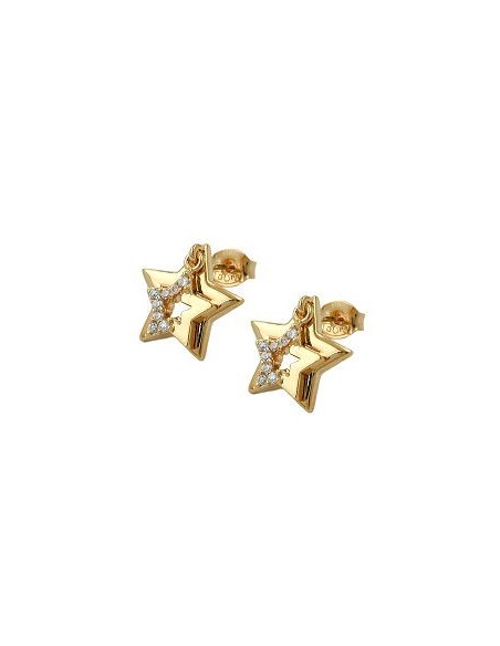 stud earrings two stars with zirconia 3 micron gold plating