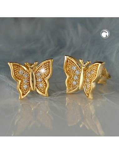 stud earrings butterfly with zirconia 3 micron gold plating